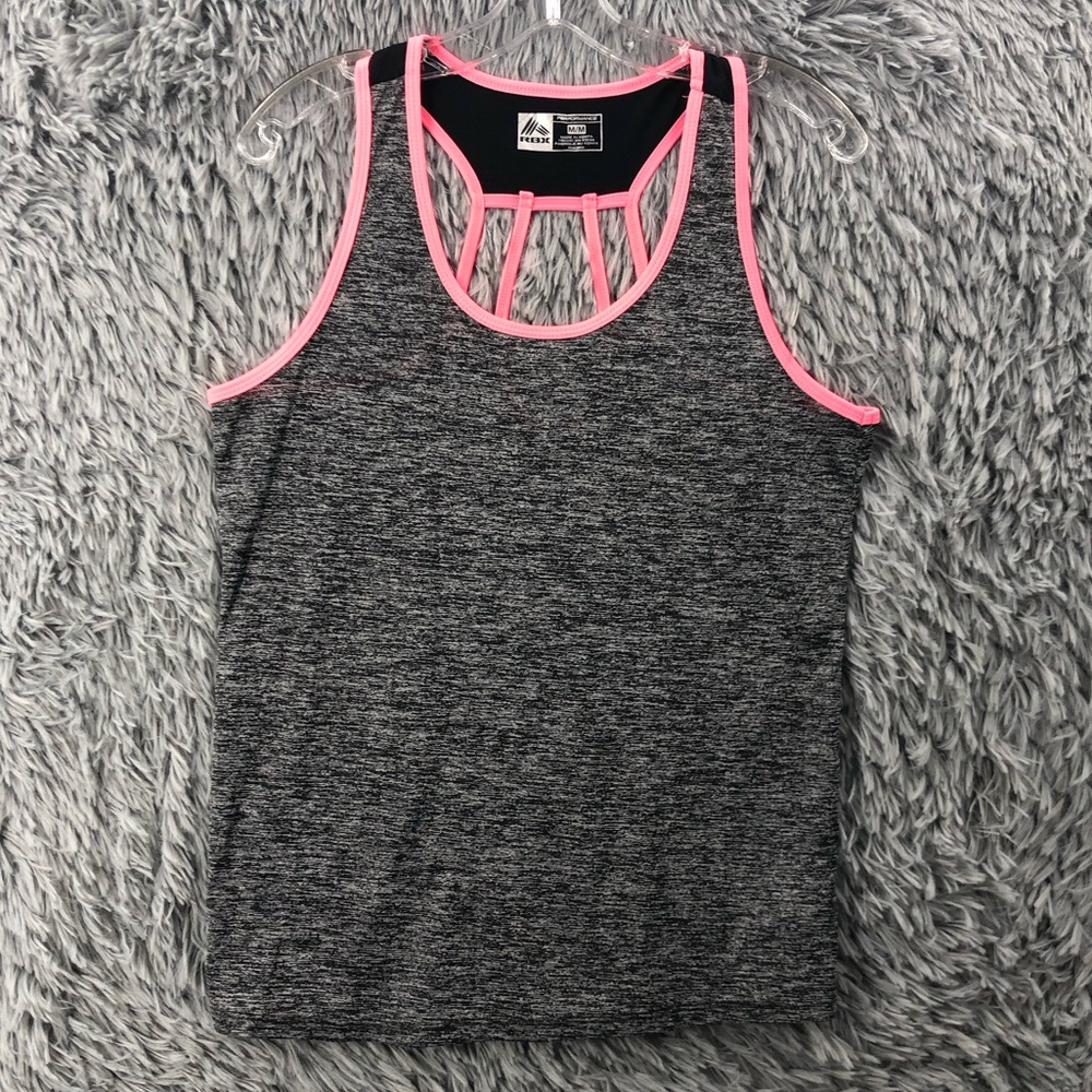 RBX Tank Top Womens Medium Performance Razorback Heather Gray Pink Athletic